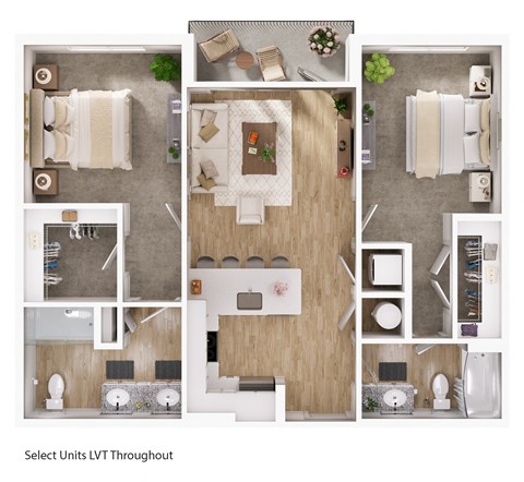 2 Bed 2 Bath Floor Plan at The Fitzgerald, Spartanburg, SC